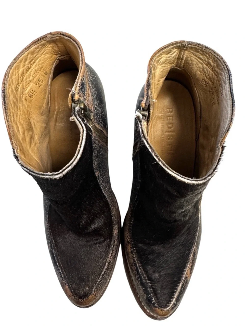 Bed-Stu Isla Women’s Brown Calf Hair Distressed Leather Ankle Boots Size 8.5